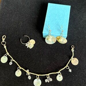 Shell Dangle Earrings, toe ring and Bracelet or Anklet Set
